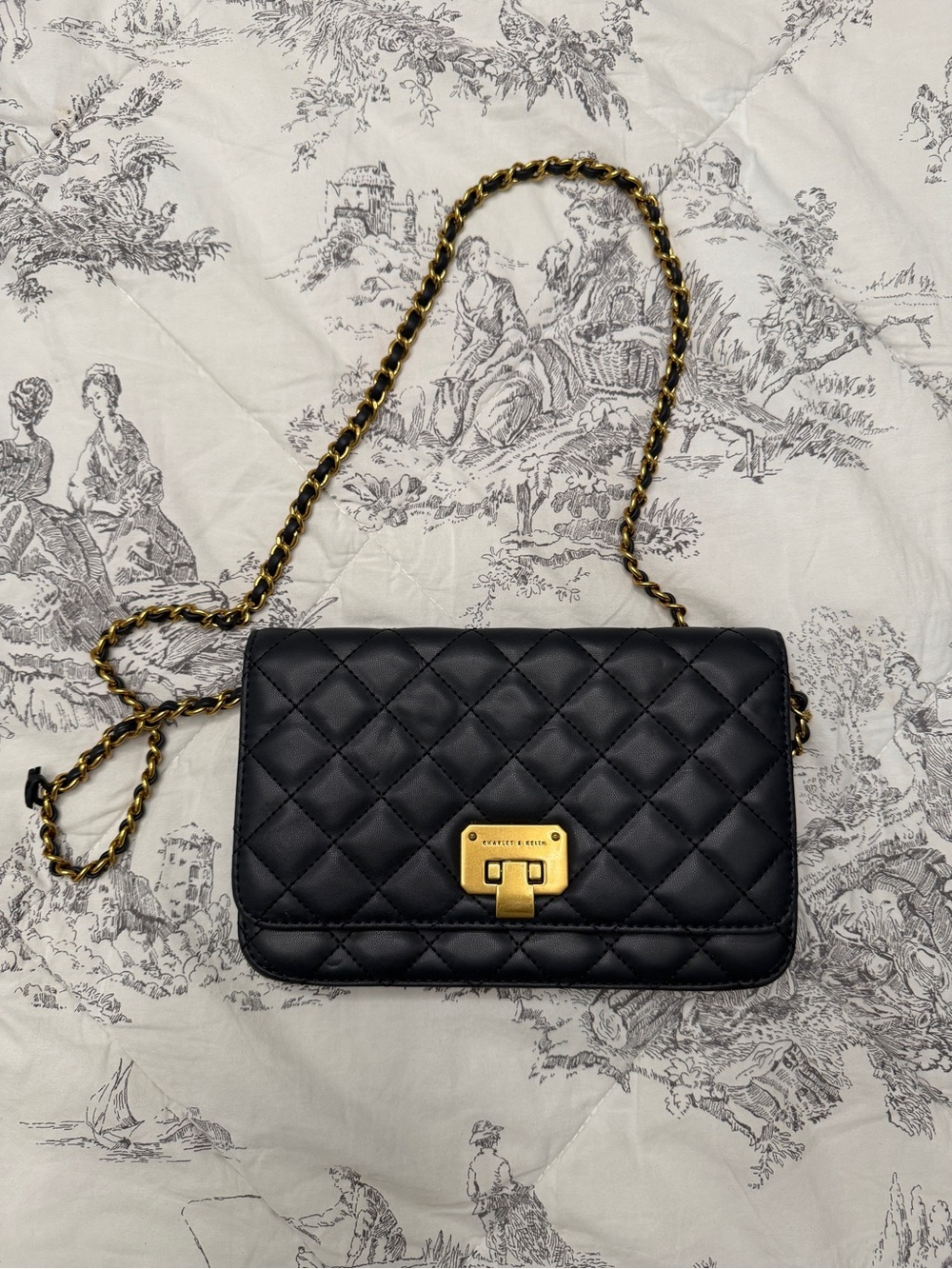 Charles & Keith Navy Quilted Wallet on Chain